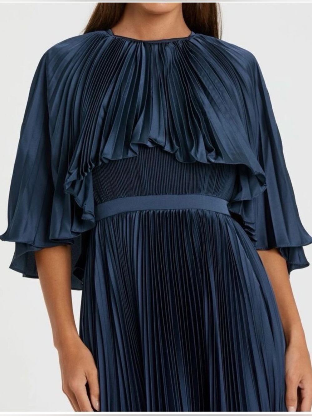 Mac Duggal NWT Pleated Caplet Tea Length Dress in Midnight Size 10 - Picture 2 of 7